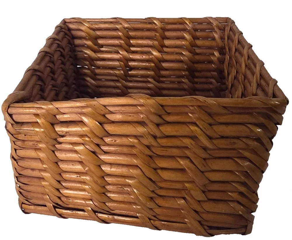 Brown Rectangular Wicker Storage Basket Rustic Farmhouse Organizer